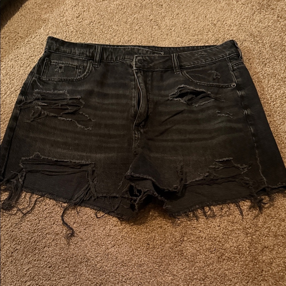 American Eagle Outfitters Black Distressed Denim Shorts
